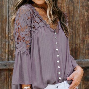 Purple Crochet Lace Button Top